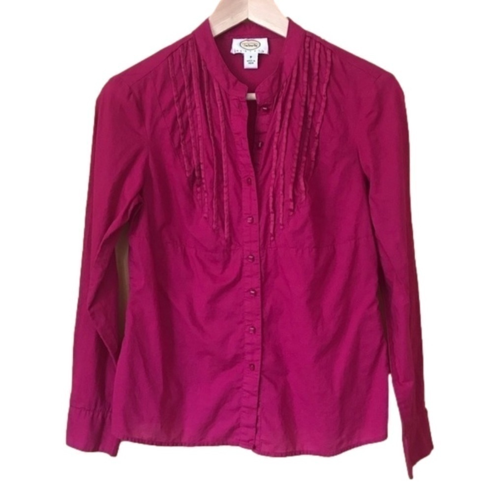 Talbots Petites pleated bib front fuchsia blouse size SP